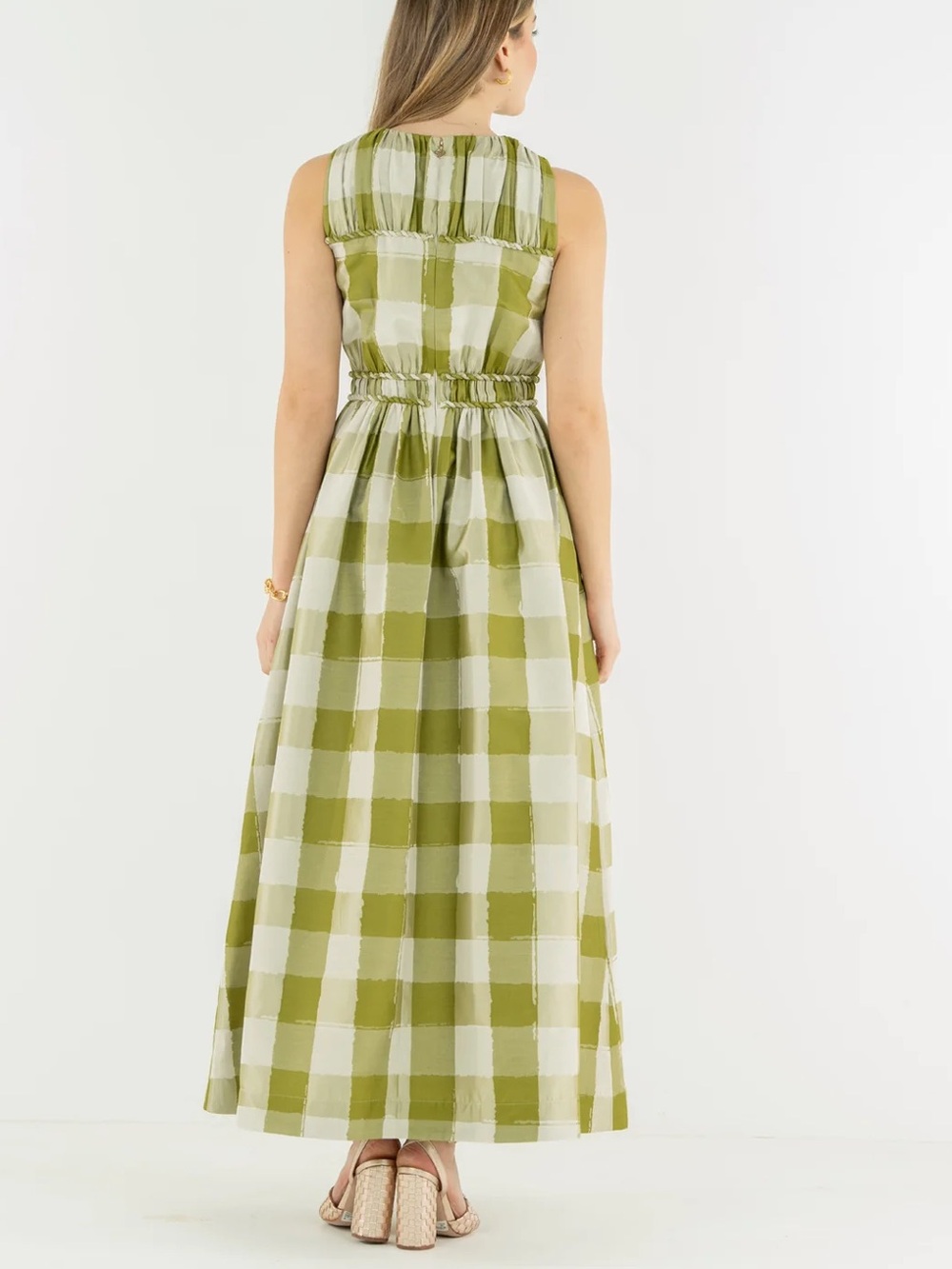 Emily McCarthy Olive Green Gingham Maxi Dress ✨ NWT 💚 - Picture 6 of 8